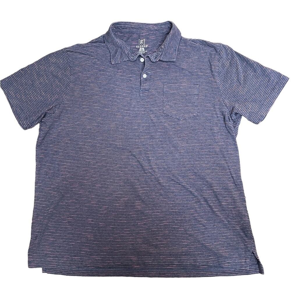 George Polo SHIRT Mens XL Blue Pink striped Cotton Short Sleeves Casual Stretchy